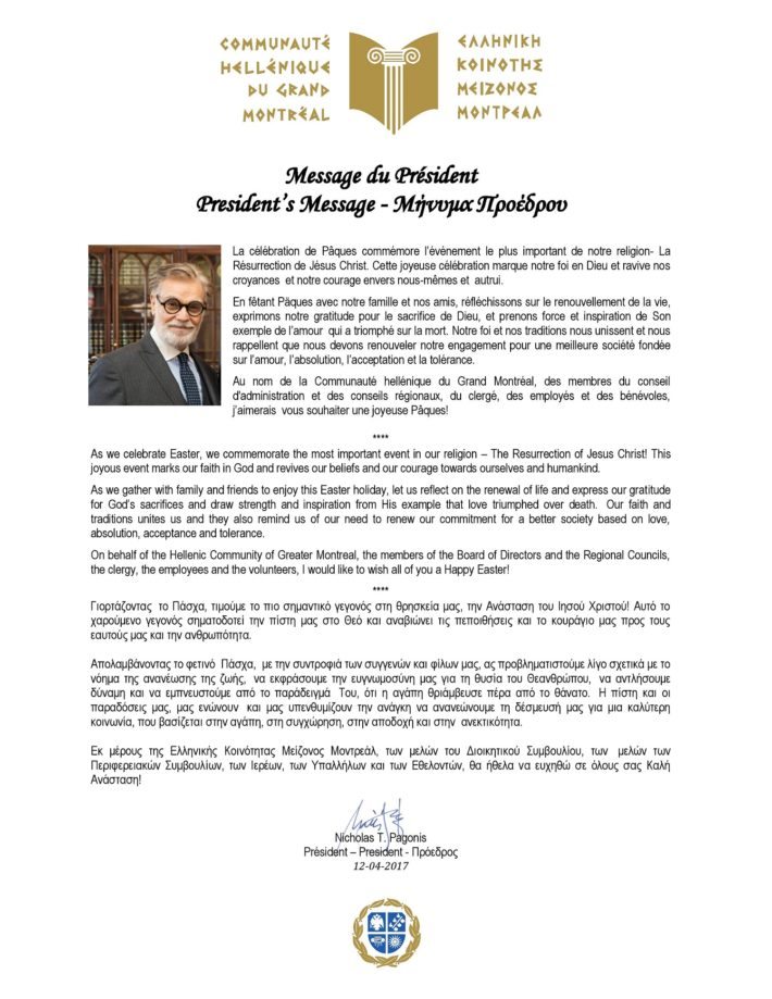 President Message Easter 12avr17