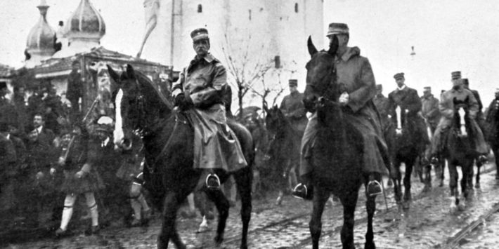Balkan War, November 11, 1912, In Salonica, arrival of King of Greece in town, accompanied by the crown prince and followed by sons and grand-sons of his staff.